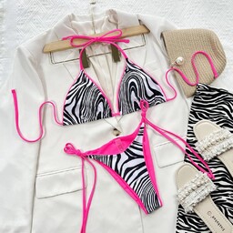 Strój Kąpielowy BIKINI Stringi Neon Wiązane Zebra -