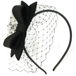Pakamera Fascynator czarny elegancki z woalką