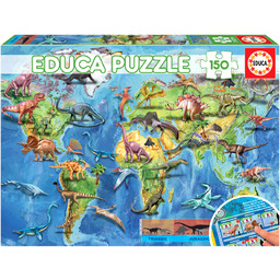 Educa, puzzle, Mapa świata dla dzieci (Dinozaury), 150