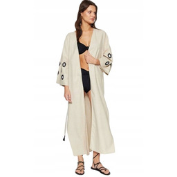 TRENDYOL BEŻOWA TUNIKA PLAŻOWA Z PASKIEM I CZARNYMI