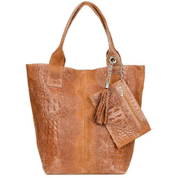 Shopper bag skórzany camelowy croco L94
