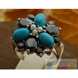 IRYDIUM - srebrny pierścień perły onyksy turkusy