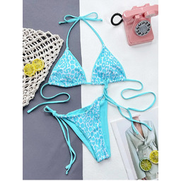 Strój Kąpielowy BIKINI Stringi Neon Wiązane Panterka -