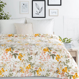 Koc flano biały w kolorowe polne kwiaty K194-01