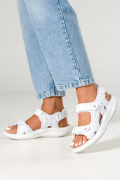 Białe sandały damskie sportowe na rzep platforma skórzana