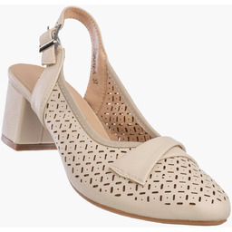 Czółenka Damskie Ekoskóra Buty Ażurowe Na Słupku Beżowe