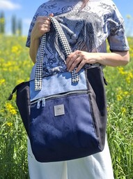 Pakamera Niebiesko czarna torba Shopper z nubuku Idaho
