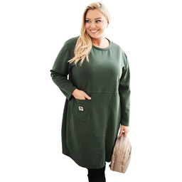 Khaki sukienka damska masełkowa Plus Size z kieszenią