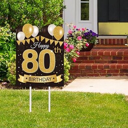 Duży znak ''Happy 80th Birthday'' przyjęcie podwórko czarne
