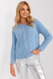 Jasnoniebieski sweter rozpinany w warkoczowe wzory