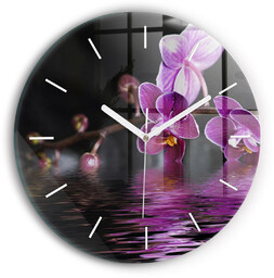 Zegar ścienny dekoracyjny cichy Kwiat orchidei na wodzie