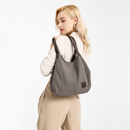 Szara Torebka Worek Hobo z Płótna Canvas Arima