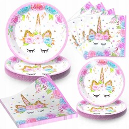 Zestaw imprezowy urodzinowy talerzyki serwetki kubki sztućce jednorożec