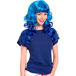 Folat - Neonowa niebieska peruka z lokami