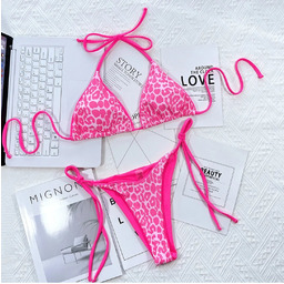 Strój Kąpielowy BIKINI Stringi Neon Wiązane Panterka -