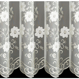 Firana kremowa zdobiona kwiatowym haftem FK011-01