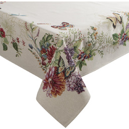 Obrus gobelinowy beżowy w motyle i kwiaty OKH-07