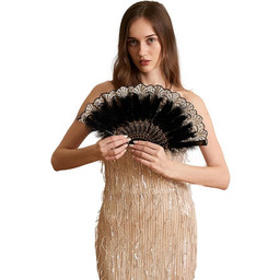 Haftowany kwiat marabut, wachlarz z piór w stylu