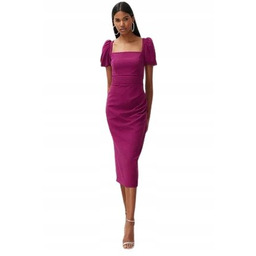 TRENDYOL FIOLETOWA SUKIENKA MIDI Z BUFIASTYMI RĘKAWAMI 34