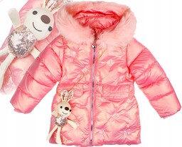 Parka kurtka zimowa różowa królik futro 2 104/110
