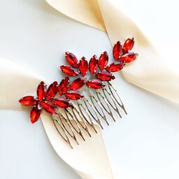 Srebrny grzebyk do włosów z czerwonymi cyrkoniami EFELTOWNA