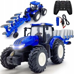 Zdalnie Sterowany Niebieski Traktor z Pługiem Zabawka