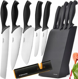 Fiskars Zestaw 5 Noży W Drewnianym Czarnym Bloku