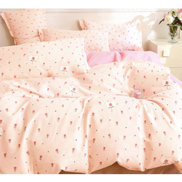 Pościel z satyny bawełnianej dwustronna różowa w róże