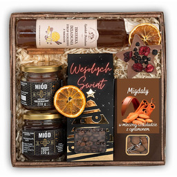 Świąteczny Kosz Prezentowy Miody;Kawa;Syrop Korzenny I Słodycze