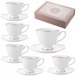 Biały Serwis Kawowy Porcelana Dla 6 Osób Zestaw