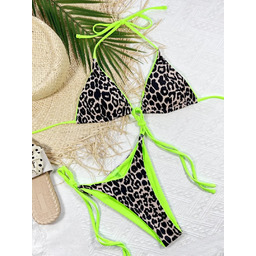 Strój Kąpielowy BIKINI Stringi Neon Wiązane Panterka -