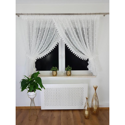 Firana gotowa z pomponikami 400x150, firana do kuchni,