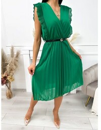 Zielona Plisowana Sukienka z Paskiem