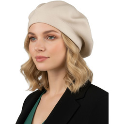 Beżowy, uniwersalny beret damski wykonany z akrylu -