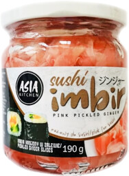 Imbir marynowany do sushi, różowy 190g - Asia