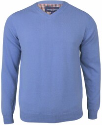 Sweter Błękitny w Serek (V-neck), Męski, Klasyczny, Elegancki