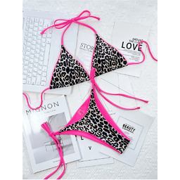 Strój Kąpielowy BIKINI Stringi Neon Wiązane Panterka -