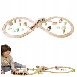 Drewniana Kolejka Zestaw 40 Elementów Tory Pociąg Zestaw