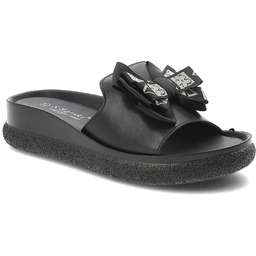 S.Barski Klapki damskie, cholewka ze skóry naturalnej licowej