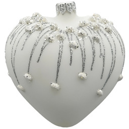 Pakamera Bombka choinkowa: Serce matowe z brokatem: białe