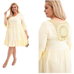Żółta sukienka damska Plus Size wiskozowa z ażurem