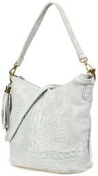 Torebka skórzana zamszowa CROCO listonoszka 2 paski jasna