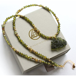 Pakamera Choker z mołdawitem, oliwinem, tsaworytem, jadeitem
