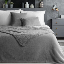 Narzuta futrzana srebrna z ozdobnym obszyciem NOX-07