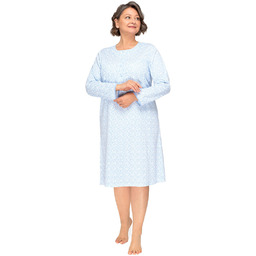 Koszula Nocna Damska M Długi Rękaw Bawełniana Niebieska