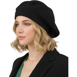 Ciepły, czarny beret damski wykonany z akrylu -