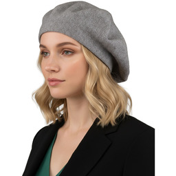 Ciepły, szary beret damski wykonany z akrylu -