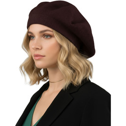 Brązowy, uniwersalny beret damski wykonany z akrylu -