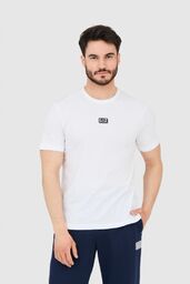EA7 Biały t-shirt męski z naszywką z logo,