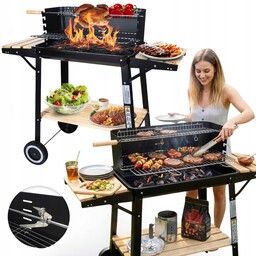 Grill Węglowy Ogrodowy Na Kołach Rożen 3xPÓŁKI